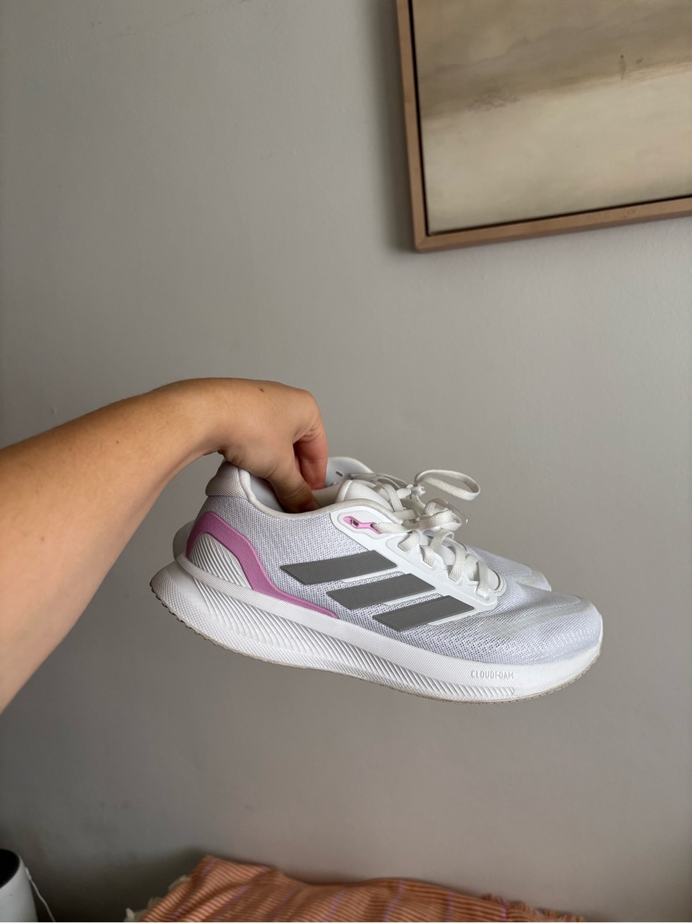 adidas White Running Sneakers with Pink and Gray Accents